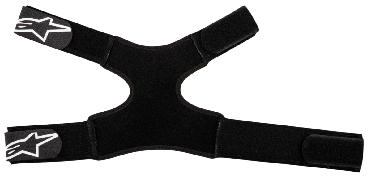 Alpinestars Fluid Dual Strap Kit, paski do ochraniacza szyi, czarne, regulowana materiałowa konstrukcja z czterema rzepami, białe logo gwiazdy Alpinestars na końcach, akcesorium do bezpiecznego mocowania ochraniaczy motocrossowych