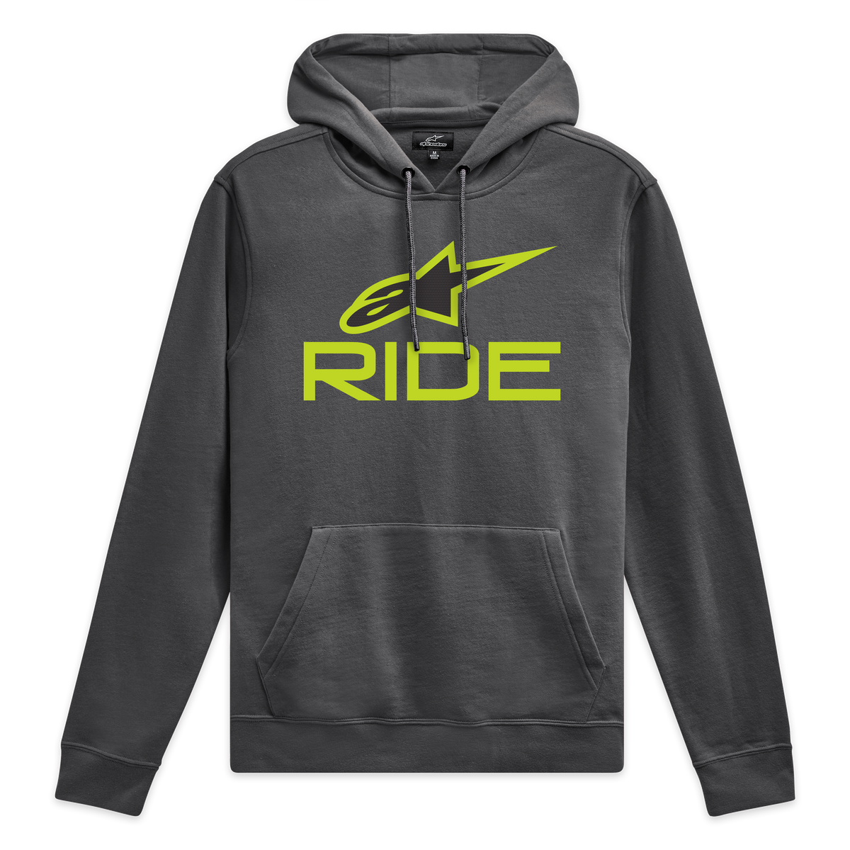 Alpinestars Bluza Z Kapturem Ride V 3, ciemnoszara bluza polarowa z limetkowym logo Ride na piersi i dopasowanymi sznurkami, odzież sportowa