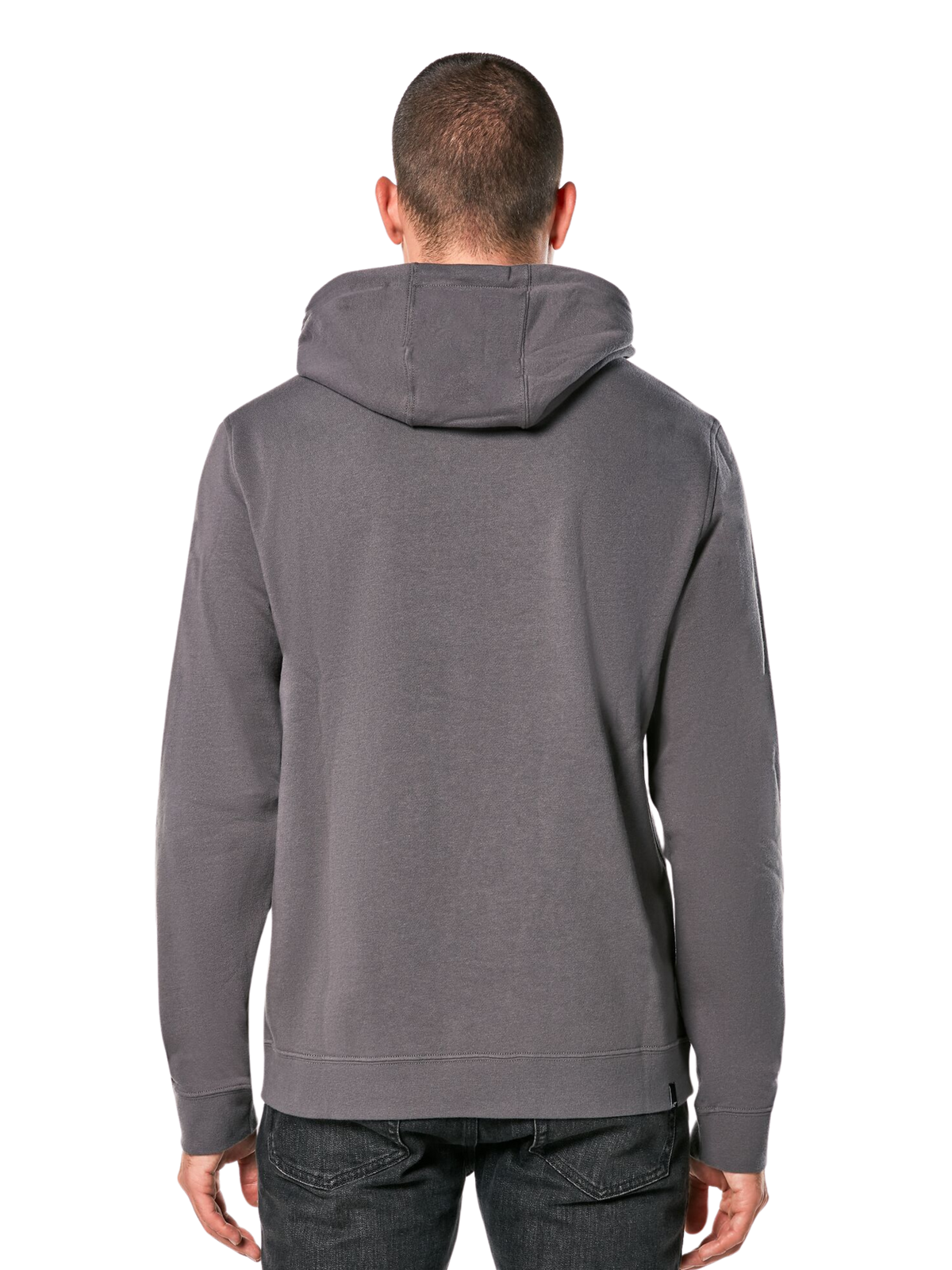 Alpinestars Ride Hoodie V 3, widok z tyłu grafitowej bluzy z kapturem, codzienna odzież sportowa z kapturem, długimi rękawami oraz prążkowanymi mankietami i dołem