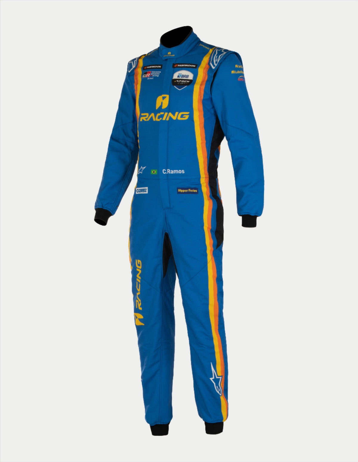 Alpinestars Tech Vision V3 Adjusted Length Auto Racing Suit, Blue and Yellow, FIA certified Nomex.