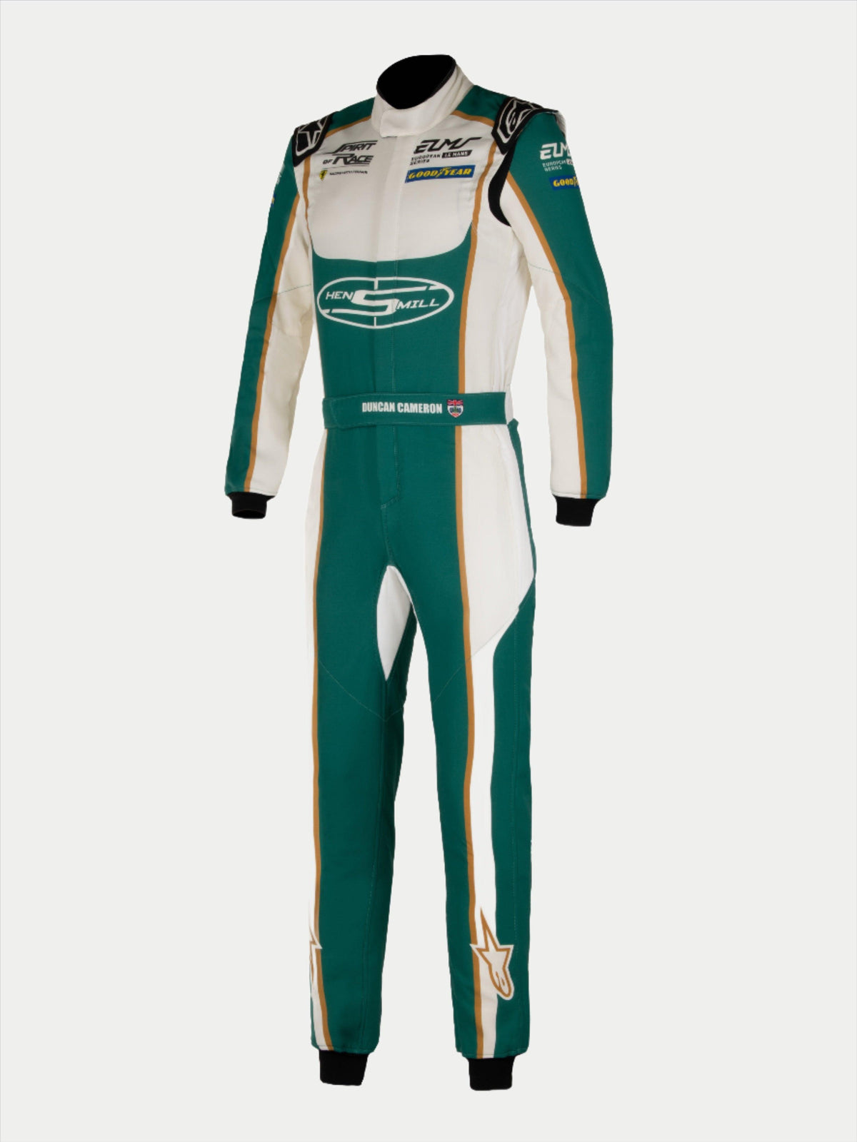 Alpinestars Tech Vision V3 Adjusted Length Custom Suit, Green and White Nomex Auto Racing Suit, FIA/SFI Certified.