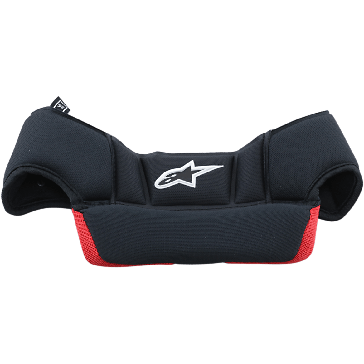 Alpinestars Supertech M10/M8, wkładki koronowe do kasku, wymienne akcesorium, czarne i czerwone, białe logo Alpinestars, miękki wyściełany materiał mesh, zakrzywiony ergonomiczny kształt dopasowany do wnętrza kasku