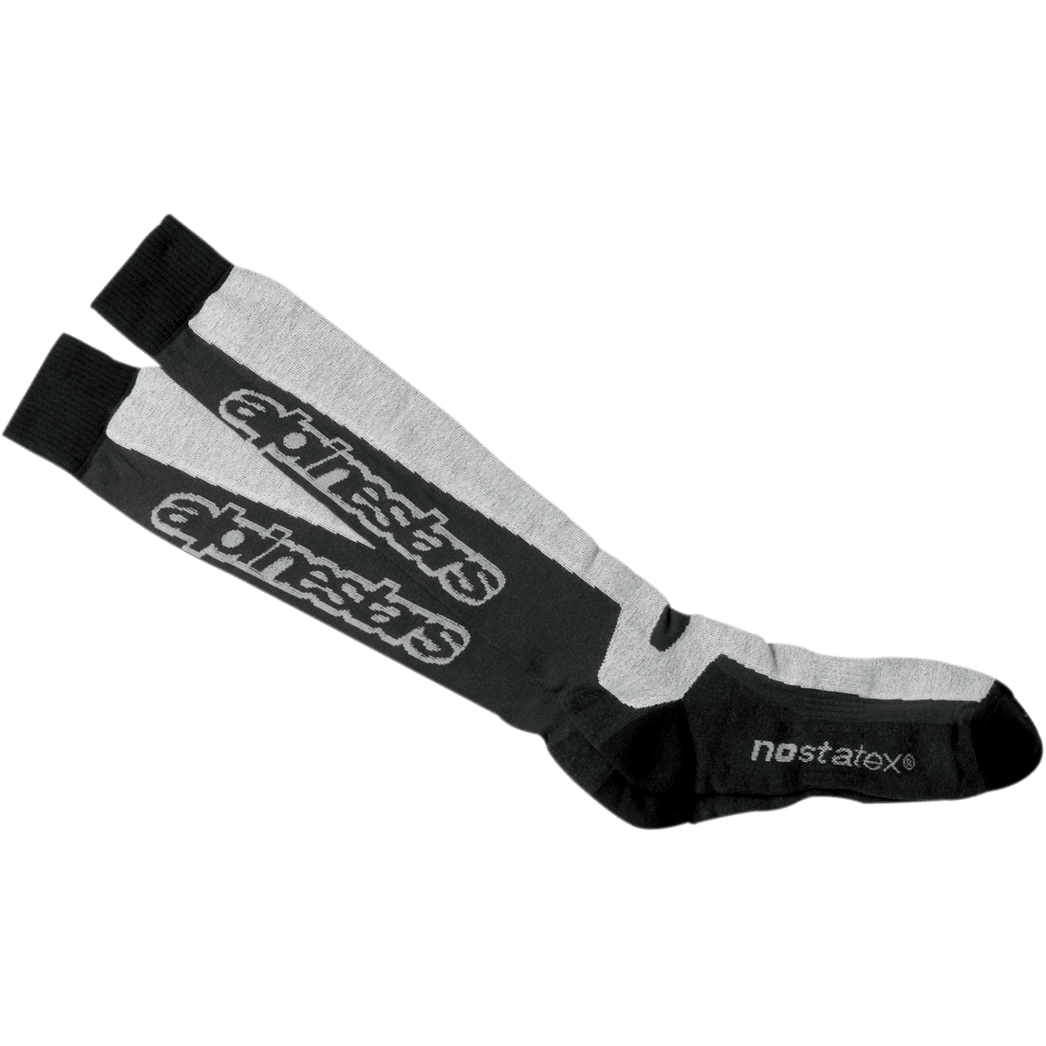 Alpinestars Thermal Tech Socks, podkolanówki motocyklowe, czarne i szare, techniczna dzianina odprowadzająca wilgoć z technologią Nostatex, logo Alpinestars
