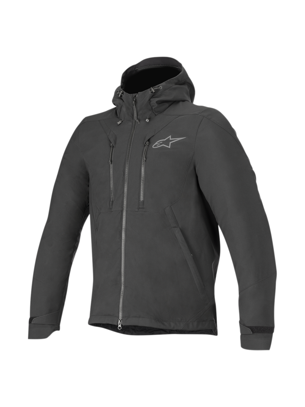 Alpinestars Domino Tech, czarna męska kurtka motocyklowa miejska z kapturem, wodoodporny materiał softshell.