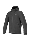 Alpinestars Domino Tech, czarna męska kurtka motocyklowa miejska z kapturem, wodoodporny materiał softshell.