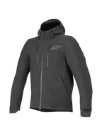 Alpinestars Domino Tech, czarna męska kurtka motocyklowa miejska z kapturem, wodoodporny materiał softshell.