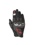 Alpinestars SMX-1 Air V2 Gloves, black and red fluo motorcycle road gloves with leather mesh and hard knuckle protection.