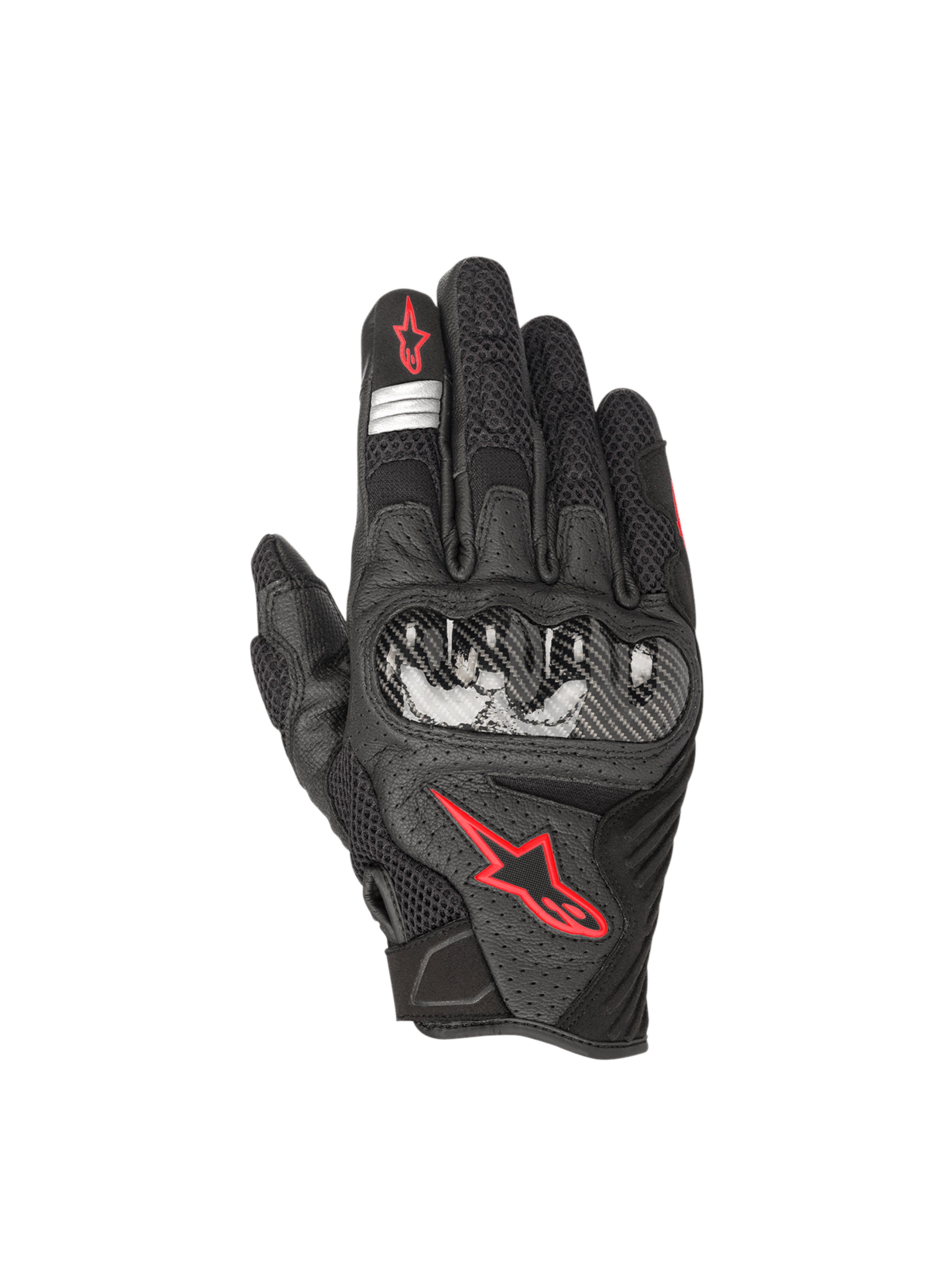 Alpinestars SMX-1 Air V2, rękawice motocyklowe, czarne i czerwone fluo, twarda ochrona kostek, skóra i wentylowana siateczka