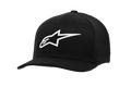 Alpinestars Ageless Curve Hat, czarna czapka z daszkiem typu baseball, białe haftowane logo 3D w kształcie gwiazdy, zakrzywiony daszek, usztywniona korona, tkanina twill, codzienna odzież sportowa motorsport