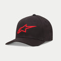Alpinestars Ageless Curve Hat, czarno-czerwona czapka z daszkiem, z wypukłym haftowanym czerwonym logo 3D z przodu, zakrzywiony daszek z tkaniny twill, codzienne nakrycie głowy inspirowane sportami motorowymi