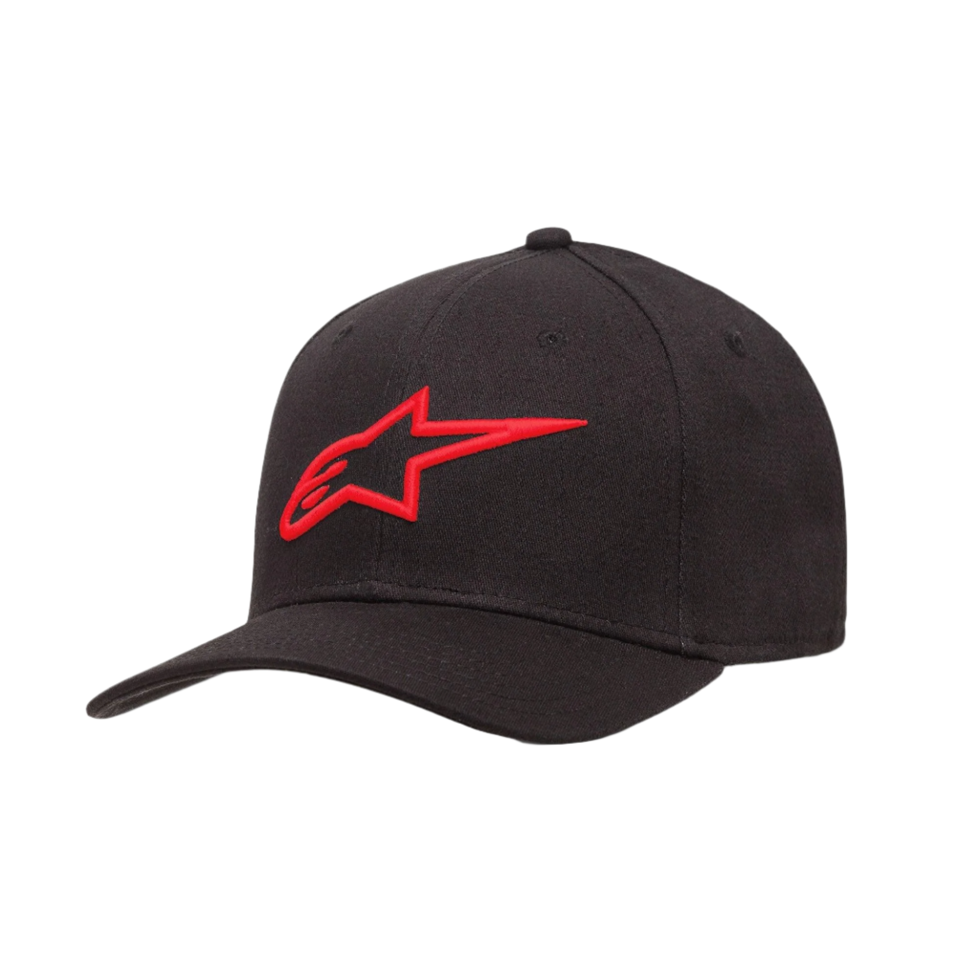 Alpinestars Ageless Curve Hat, czarna czapka z daszkiem z czerwonym haftowanym logo 3D, zakrzywiony daszek, tkanina twill, casualowy styl sportowy