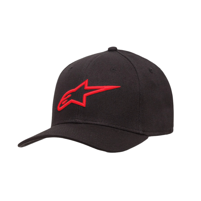 Alpinestars Ageless Curve Hat, Black Baseball Cap with Red 3D Embroidered Logo, Curved Bill, Twill Fabric, Casual Sportswear Headwear