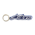 Alpinestars Blaze Key Fob, niebieski gumowy brelok do kluczy z białym logo Astars, tekstura 3D, metalowe kółko, sportowe akcesorium