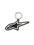 Alpinestars Ageless Key Fob, sportswear keychain, black and white, 3D rubber construction with metal snap ring and Blaze logo