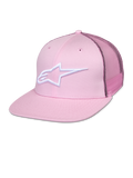 Alpinestars Corp Trucker Cap, różowa czapka typu snapback z białym logo gwiazdy, siateczkowe panele z tyłu, usztywniona sześciopanelowa konstrukcja z otworami wentylacyjnymi