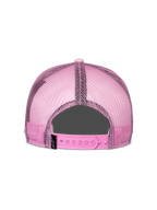 Alpinestars Corp Trucker Hat, różowa czapka z daszkiem, widok z tyłu, różowe panele z siatki, regulowane zapięcie typu snapback, codzienne nakrycie głowy inspirowane sportami motorowymi