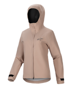 Alpinestars Stella A-Dura Rain Jacket, damska kurtka przeciwdeszczowa rowerowa, jasnobrązowa, fason z kapturem i zamkiem błyskawicznym z przodu z listwą ochronną, czarne regulowane mankiety na rzepy, małe logo na piersi, wodoodporny i oddychający materiał do jazdy MTB