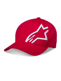 Alpinestars Corp Shift 2 Curved Brim Cap, Red, featuring a large white 3D embroidered logo on the side, structured crown and curved bill, casual motorsport headwear