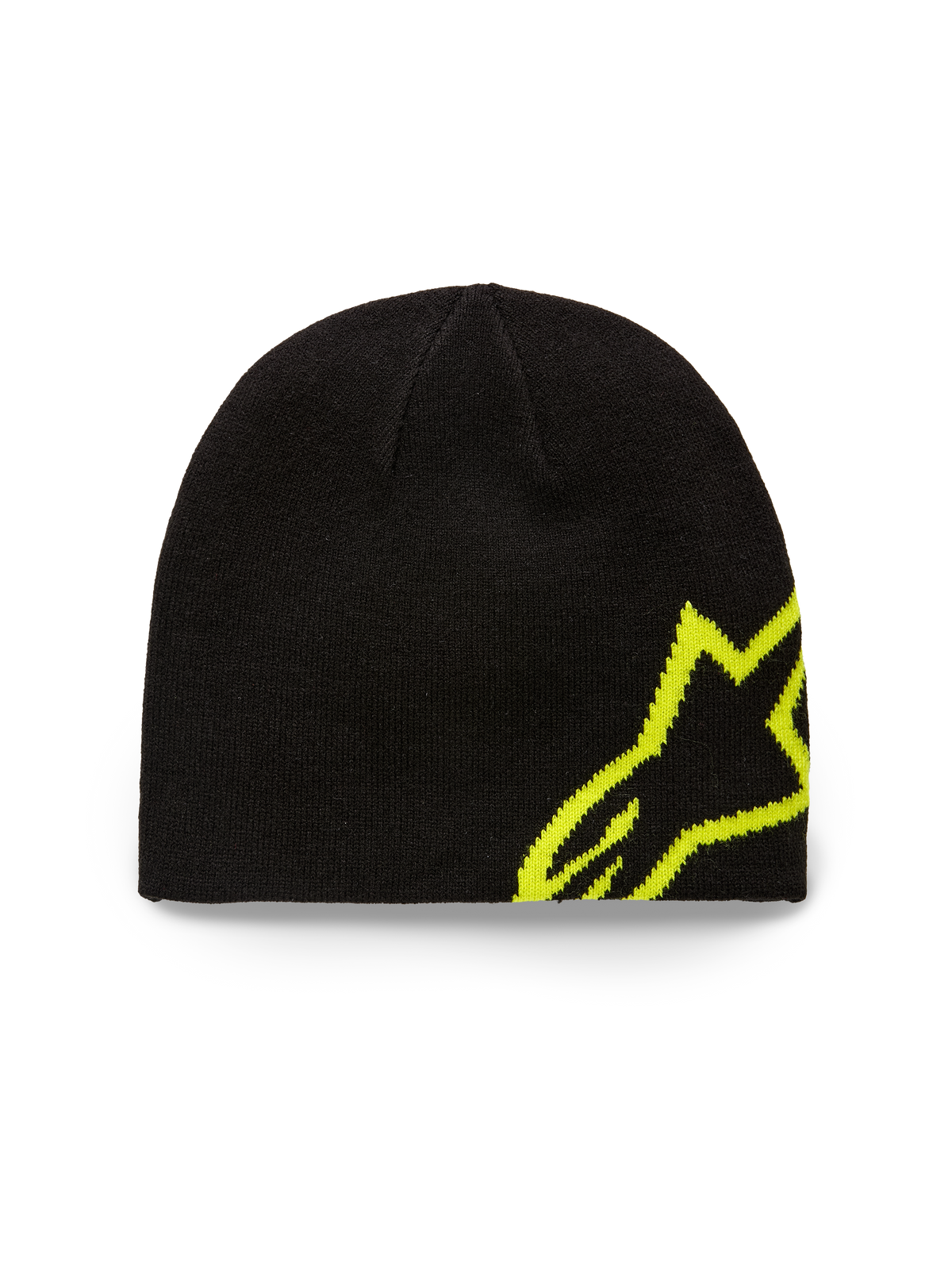 Alpinestars Corp Shift Beanie, czapka typu beanie, czarna i neonowa żółta, z dużym żakardowym logo Alpinestars z boku, dzianina o splocie swetrowym, codzienne nakrycie głowy inspirowane sportami motorowymi