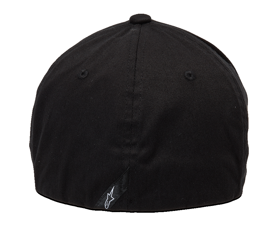 Alpinestars Blaze Flexfit Hat, Rear View, Solid Black, Small White Astar Logo on Back, Closed Back Stretch-Fit Design