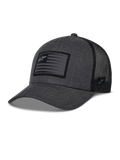 Czapka Alpinestars Flag Snapback, szary melanż i czarny, czapka z daszkiem typu trucker, prostokątna naszywka z motywem flagi i logo gwiazdy, zakrzywiony daszek i oddychający tył z siateczki