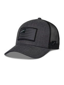 Alpinestars Flag Snapback Hat, Charcoal Heather and Black, Trucker Style Baseball Cap, Rectangular Flag Patch with Star Logo, Curved Brim and Breathable Mesh Back