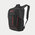Alpinestars GFX V2 Backpack, czarno-czerwony, średniej wielkości plecak sportowy z czerwonym logo Astars i pionowym napisem marki, boczna kieszeń z siatki na butelkę oraz wyściełane paski na ramiona z siatki air-mesh