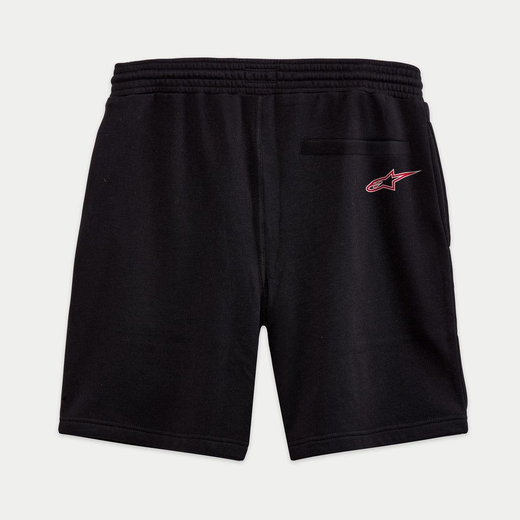 Alpinestars Dunker Short, czarne krótkie spodenki treningowe z polaru, widok z tyłu, czerwono-białe logo Ageless na prawym biodrze, tylna kieszeń i elastyczny pas