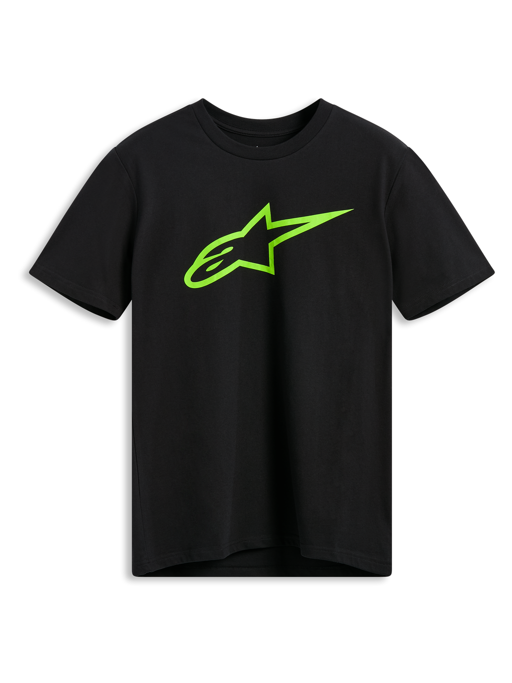 Alpinestars Ageless 2.0 CSF Tee, koszulka z krótkim rękawem, czarna, limonkowo-zielone logo Alpinestars Astar, codzienna odzież streetwearowa w stylu motorsport