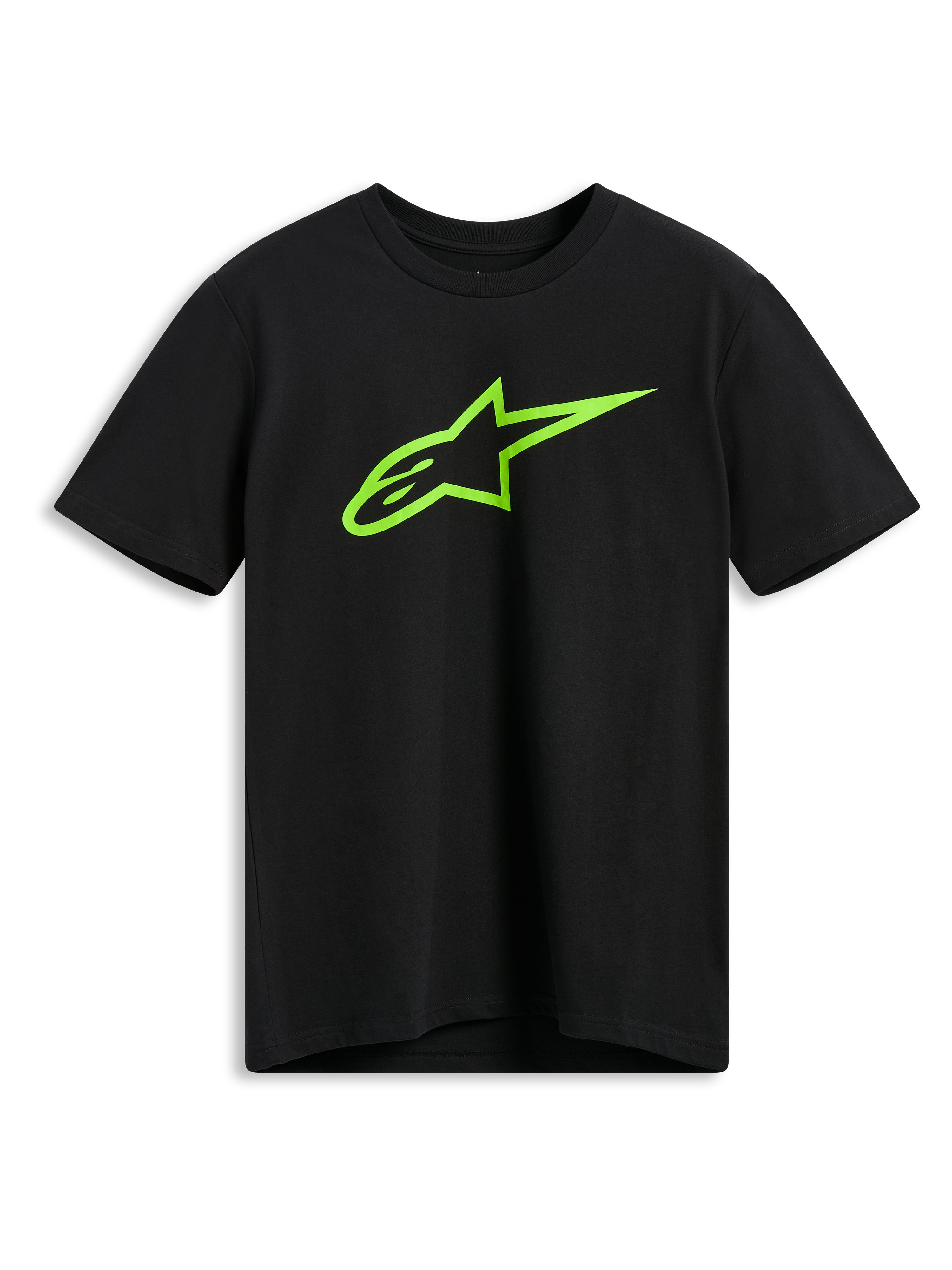 Alpinestars Ageless 2.0 CSF Tee, koszulka z krótkim rękawem, czarna, limonkowo-zielone logo Alpinestars Astar, codzienna odzież streetwearowa w stylu motorsport