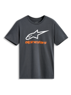 Alpinestars Always 2.0 CSF Tee, koszulka z krótkim rękawem, antracytowa, duże białe logo Alpinestars z pomarańczową nazwą marki, casualowa odzież motorsportowa