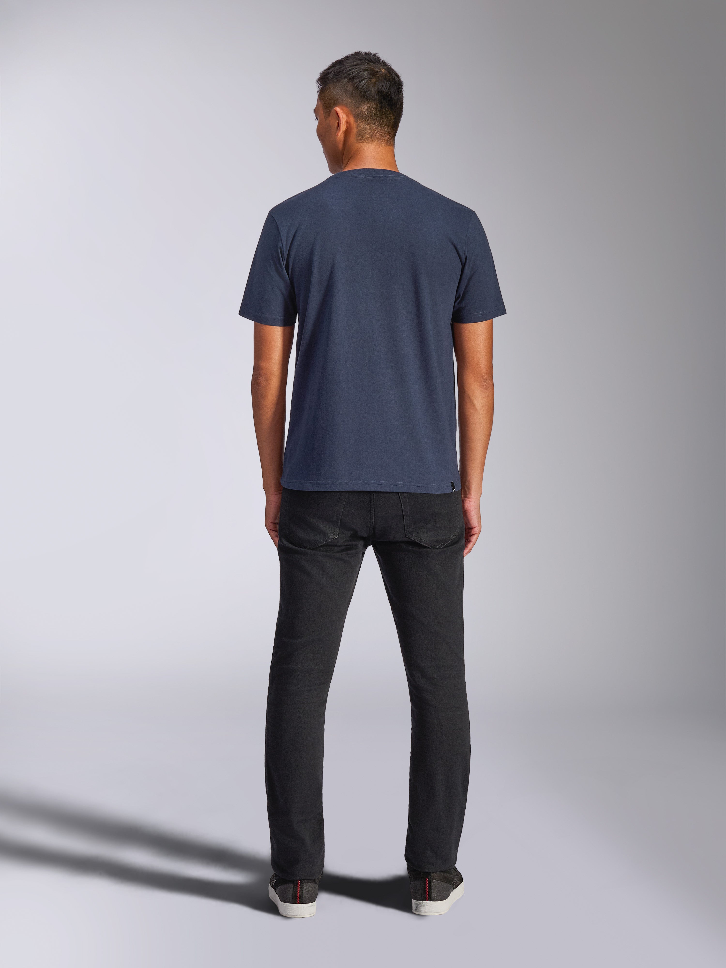 Alpinestars Blaze 2.0 CSF Tee, Short Sleeve T-Shirt, Navy Blue, Rear View, worn with black pants, casual motorsport streetwear
