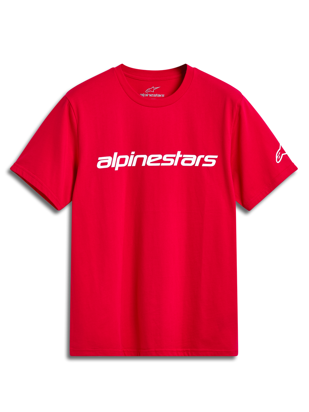Alpinestars Linear Wordmark 2.0 CSF Tee, czerwona koszulka z krótkim rękawem, białe logo na piersi, casualowa odzież sportowa