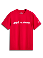 Alpinestars Linear Wordmark 2.0 CSF Tee, czerwona koszulka z krótkim rękawem, białe logo na piersi, casualowa odzież sportowa