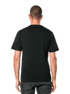 Koszulka Alpinestars MX Helmet CSF Tee, t-shirt z krótkim rękawem, czarny, widok z tyłu na modelu, casualowa odzież motorsportowa streetwear