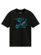 Alpinestars CSF Tee, koszulka z krótkim rękawem, czarno-niebieska, niebieska grafika z konturem kasku MX i białym logo, codzienna odzież sportowa motorsport