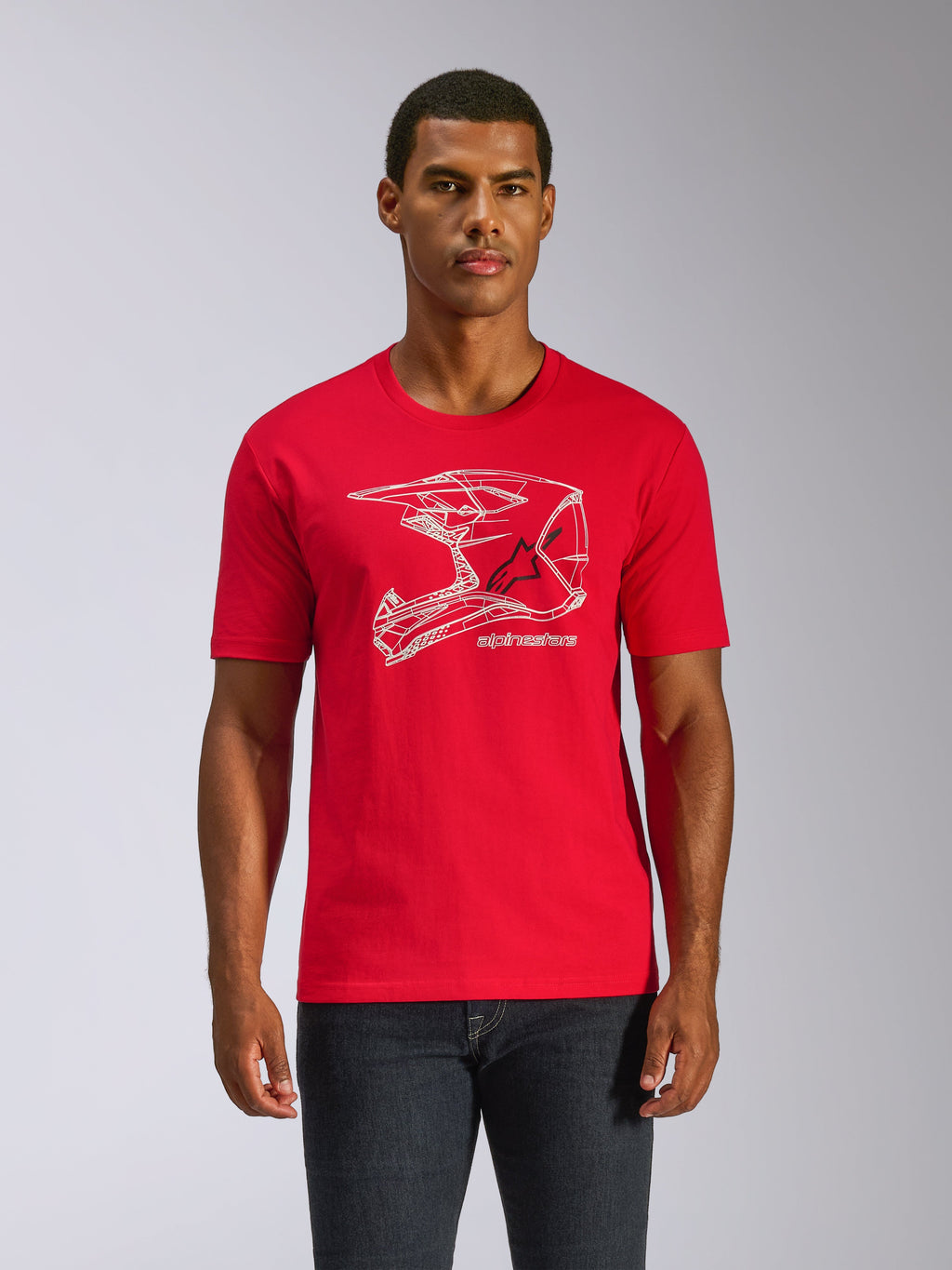 Alpinestars CSF Tee, Short Sleeve T-Shirt, Red, White MX Helmet Graphic, Casual Motorsport Streetwear