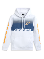 Alpinestars Specter Hoodie, biała bluza polarowa z kapturem, nadruk z gradientem, kieszeń kangurka, pomarańczowe napisy na rękawach