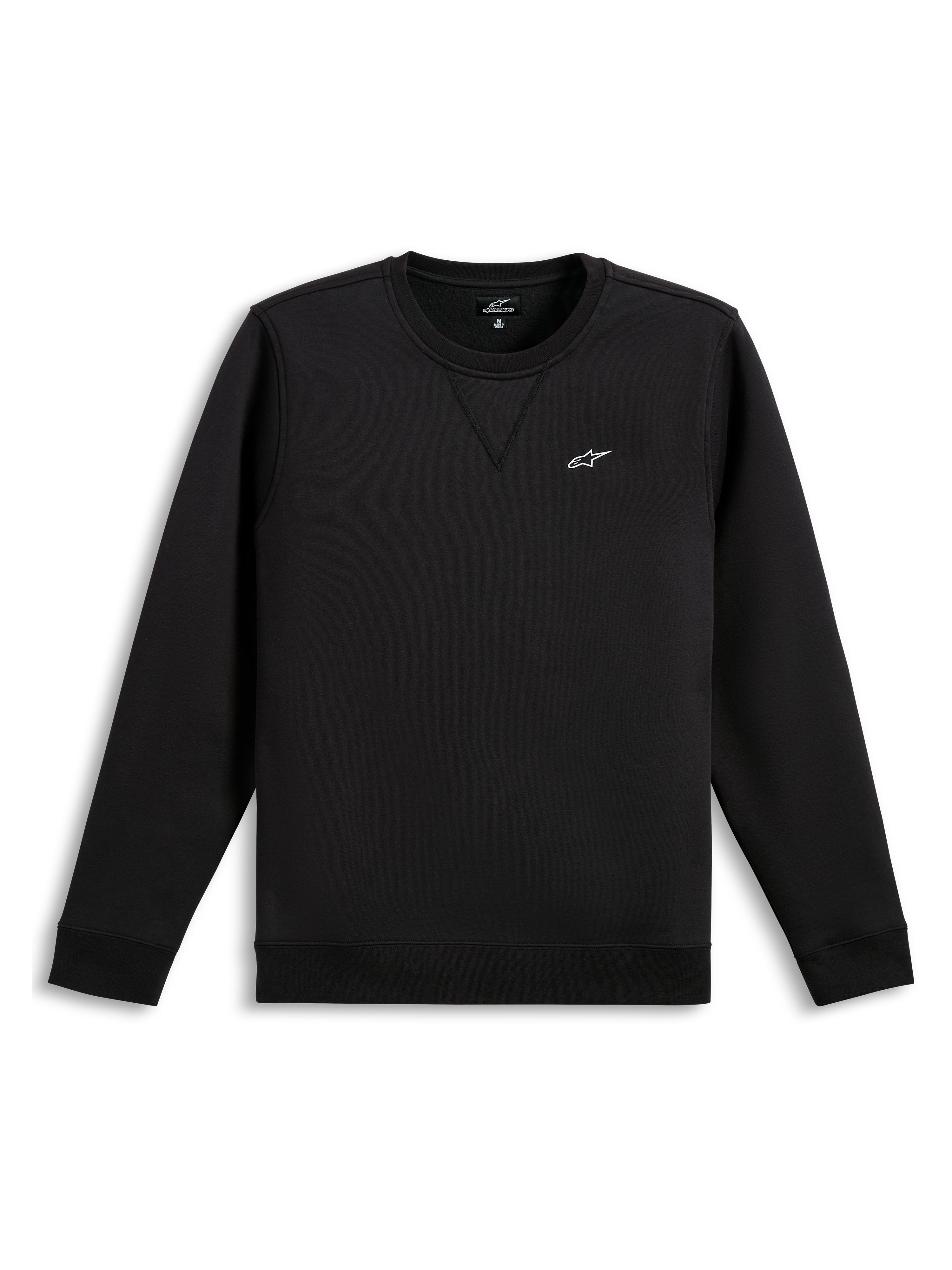 Alpinestars Positive Crew, czarna bluza sportowa z długim rękawem, małe białe logo Astars na piersi, prążkowane ściągacze