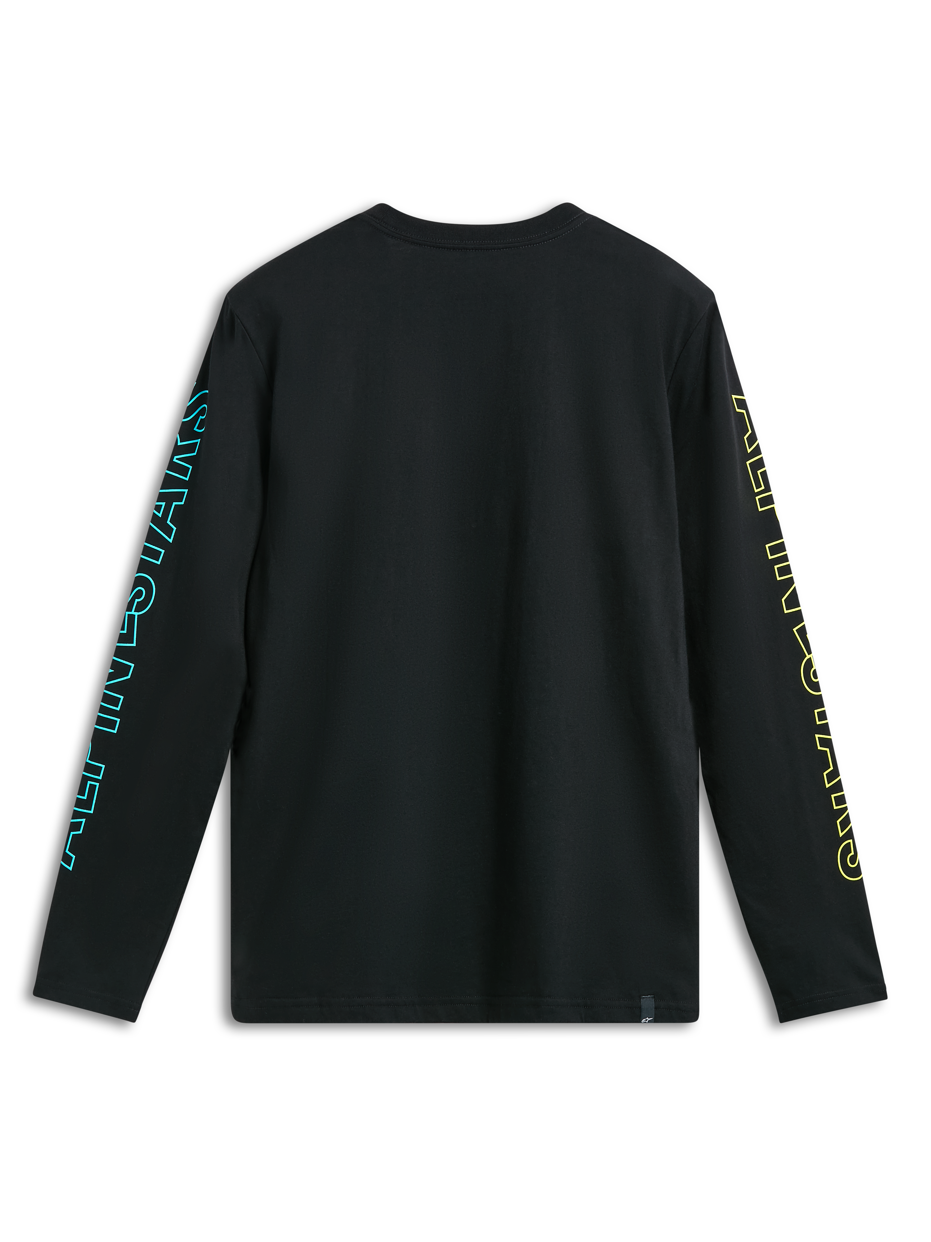 Alpinestars T-Shirt Ayess CSF, czarna koszulka z długim rękawem, widok z tyłu, nadrukowana grafika na rękawach, odzież sportowa