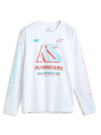 Alpinestars Ayess Csf Tee, biała koszulka z długim rękawem, wielokolorowa grafika wyścigowa na piersi i rękawach, sportowy styl
