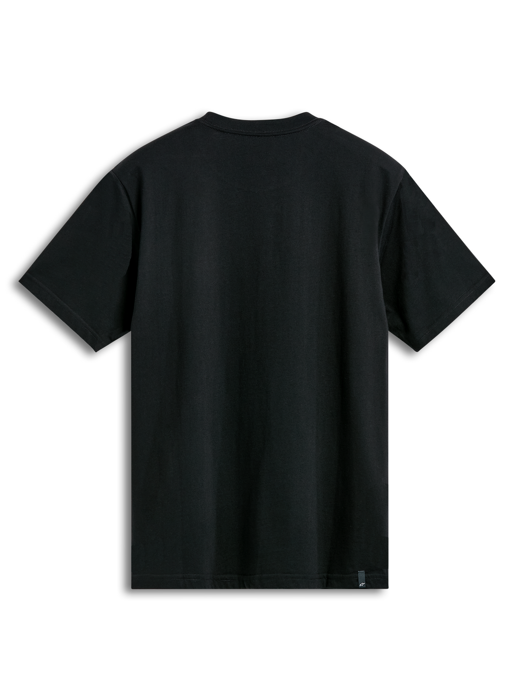 Alpinestars Semicircle CSF Tee, Short Sleeve T-Shirt, Black, back view showing plain fabric and small brand tag on the bottom hem, casual motorsport streetwear