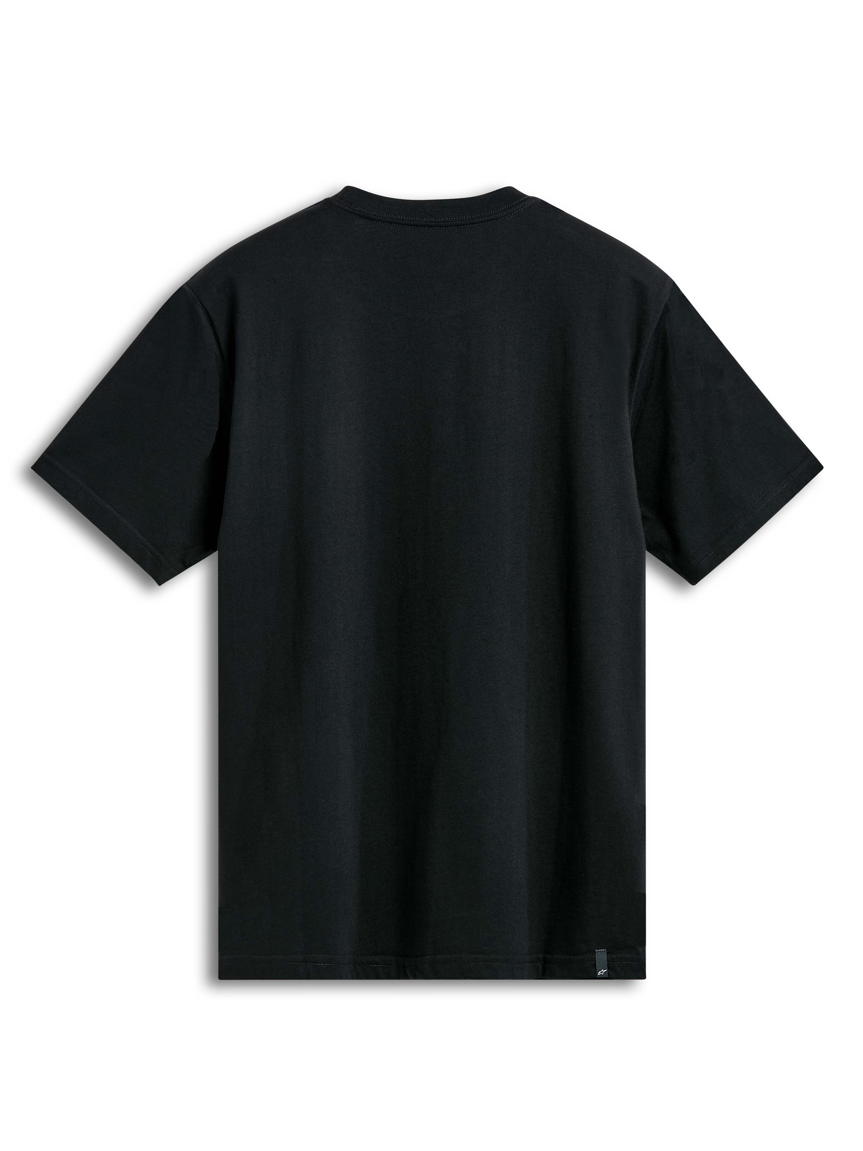Alpinestars Cereal CSF Tee, koszulka z krótkim rękawem, czarna, widok z tyłu, gładki fason z małą zewnętrzną metką z logo na dole, casualowa odzież streetwearowa w stylu motorsportowym