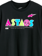 Koszulka Alpinestars Cereal CSF Tee, t-shirt z krótkim rękawem, czarny, kolorowe geometryczne logo ASTARS z różowymi, zielonymi i niebieskimi akcentami, napis Premium Racewear, casualowa odzież motorsportowa
