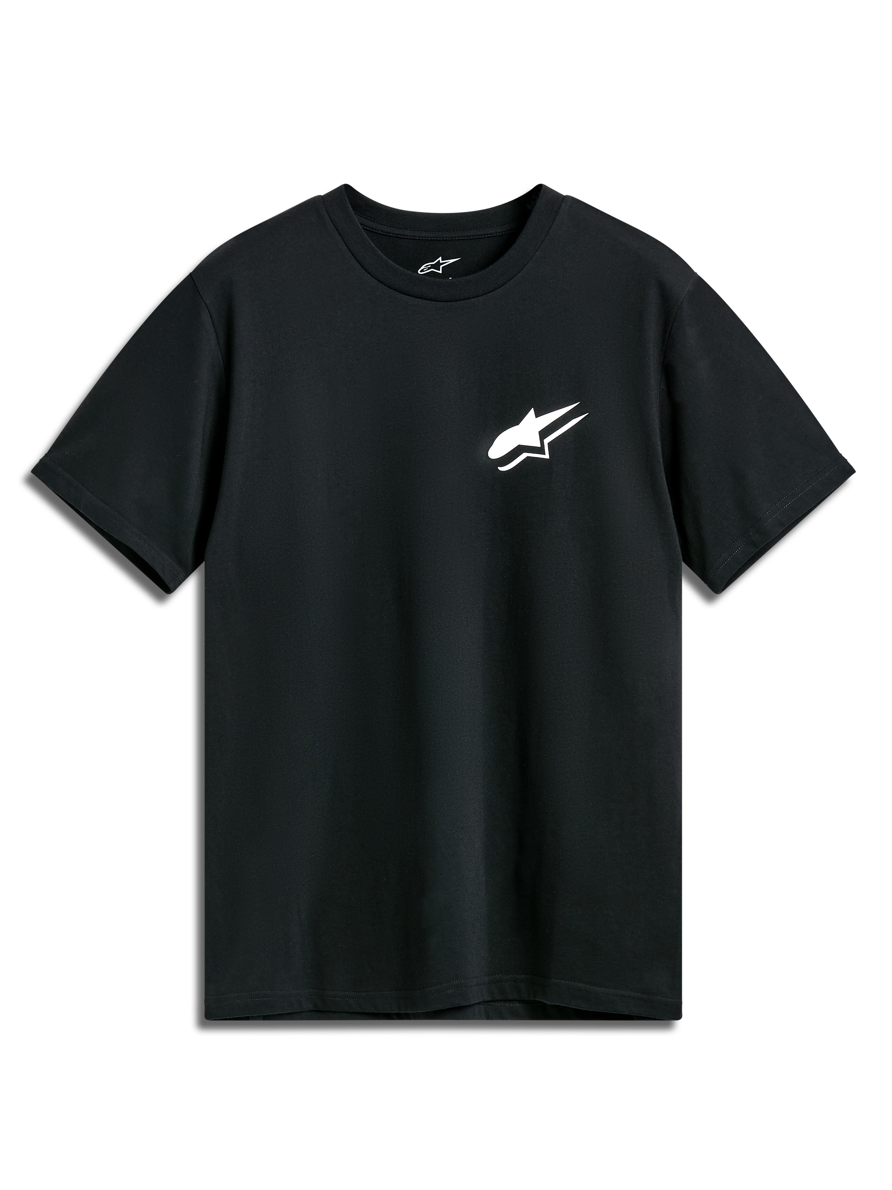 Alpinestars Formulate CSF Tee, koszulka z krótkim rękawem, czarna, białe logo Astars na klatce piersiowej, codzienna odzież motorsportowa