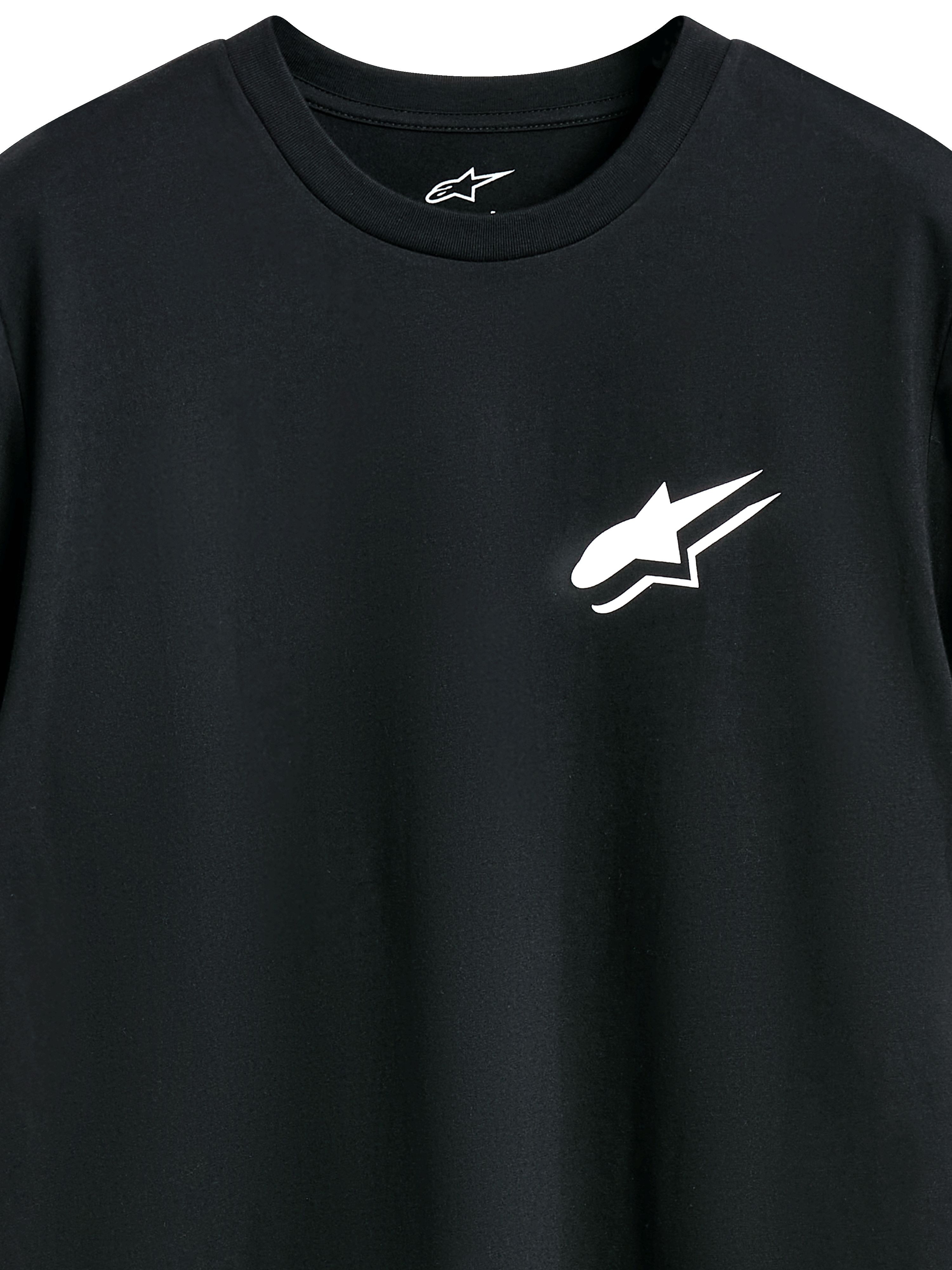 Alpinestars Formulate CSF Tee, koszulka z krótkim rękawem, czarna, białe logo Astars na klatce piersiowej, odzież typu casual motorsport streetwear