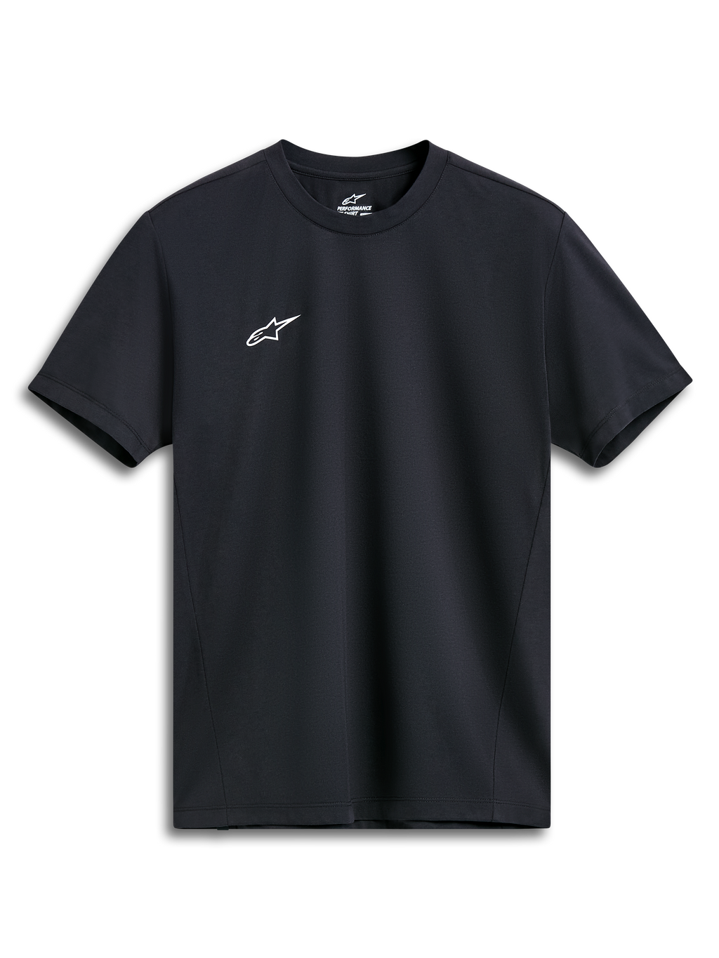 Alpinestars Point Performance Tee, koszulka z krótkim rękawem, czarna, małe białe logo Astars na piersi, sportowa odzież o wysokiej wydajności
