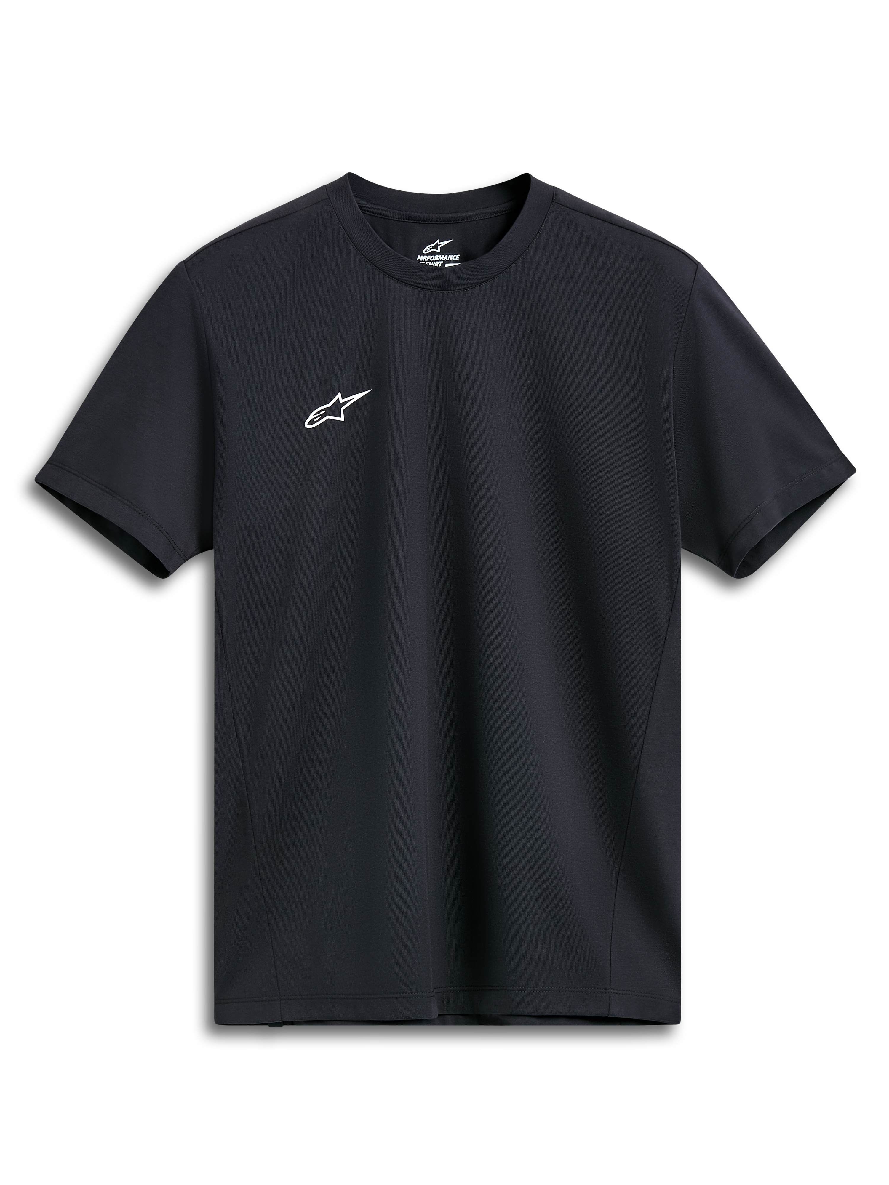 Alpinestars Point Performance Tee, koszulka z krótkim rękawem, czarna, małe białe logo Astars na piersi, sportowa odzież o wysokiej wydajności