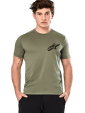 Alpinestars Attrition Performance Tee, Short Sleeve T-Shirt, Light Green, black Astars logo on chest, performance wicking fabric, model wearing with black pants, casual sportswear