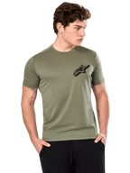 Alpinestars Attrition Performance Tee, Short Sleeve T-Shirt, Light Green, black Astars logo on chest, worn by model with black pants, casual performance sportswear
